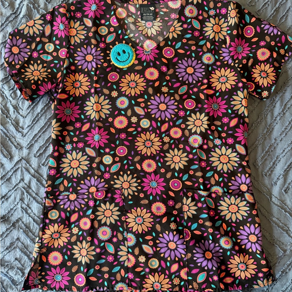 Colorful Floral Scrub Top